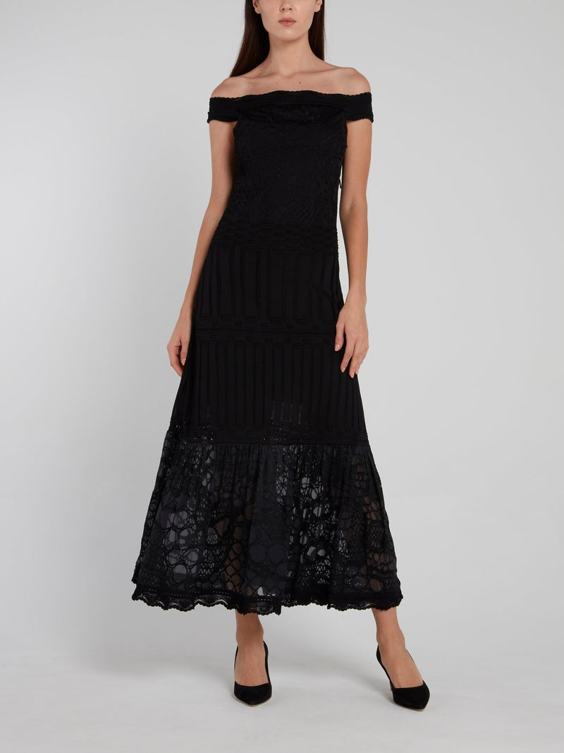 Black Off-The-Shoulder Knitted Dress