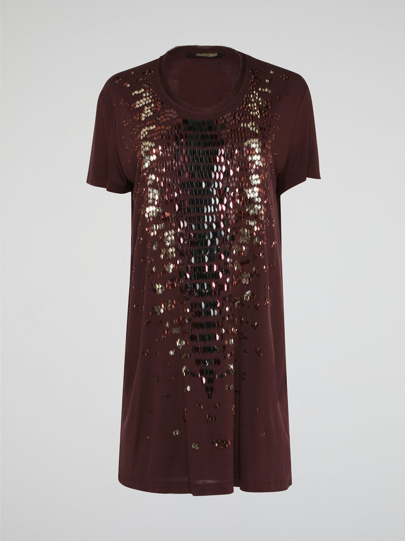 Burgundy Sequin Embroidered T-Shirt Dress Maison-B-More Global Store Burgundy Sequin Embroidered T-Shirt Dress Maison-B-More Global Store