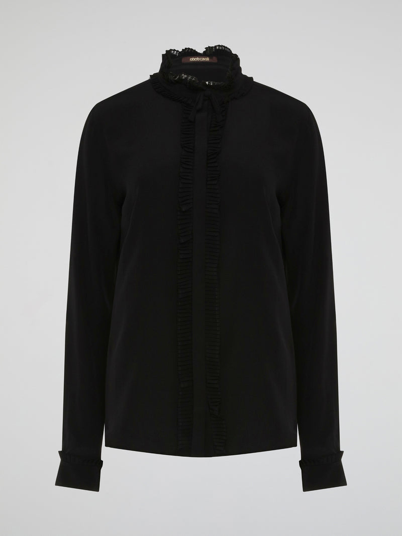 Step into the world of high fashion with this Roberto Cavalli Black Frill Detailed Blouse. The flowing silhouette is accentuated by intricate frill detailing, adding a touch of drama and elegance to any outfit. Whether paired with jeans for a casual chic look or with a skirt for a night out, this blouse is sure to turn heads wherever you go.