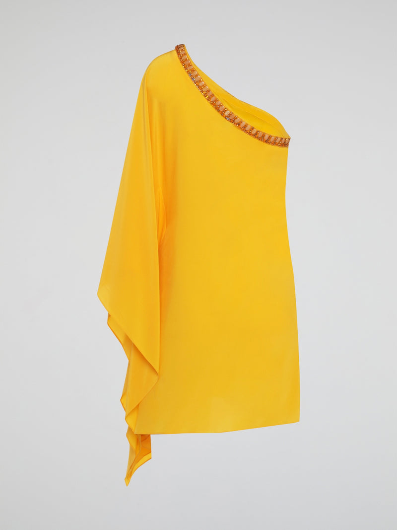 yellow asymmetrical dress Marielle Midi The long sleeves add elegance and versatility Yellow Asymmetrical Studded Dress