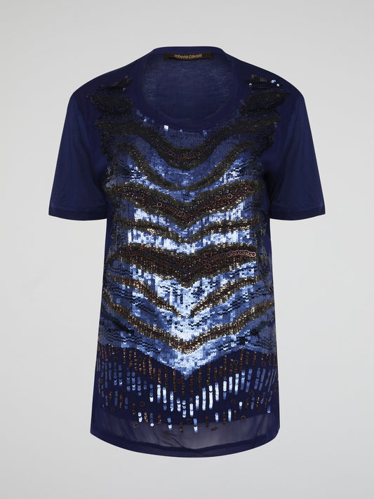 Shimmer and shine your way through any occasion in the Navy Oversized Sequin Top by Roberto Cavalli. This stunning piece features cascading sequins in a rich navy hue that will make you stand out from the crowd. Elevate your wardrobe with this glamorous top that exudes luxury and sophistication.