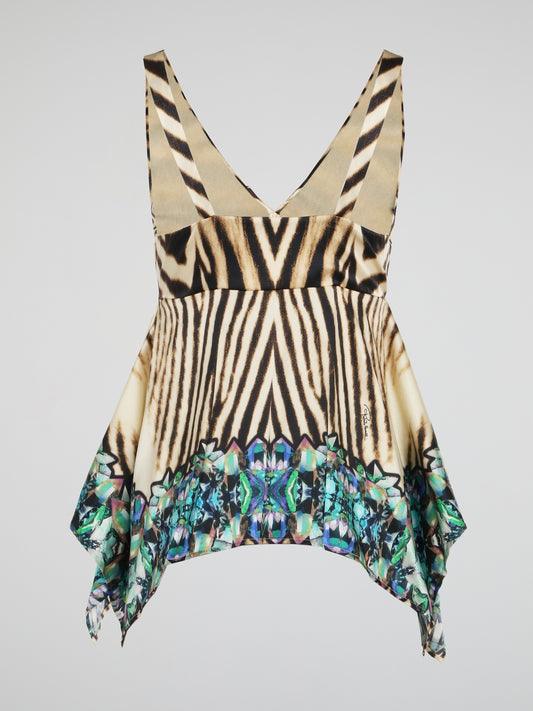 Embrace your wild side with this fierce Animal Print Flared Top by Roberto Cavalli. The bold print and flowy silhouette will make you stand out in any crowd, while the luxurious fabric ensures comfort all day long. Pair it with sleek black pants or rock it with denim for a versatile and stylish look that is sure to turn heads.