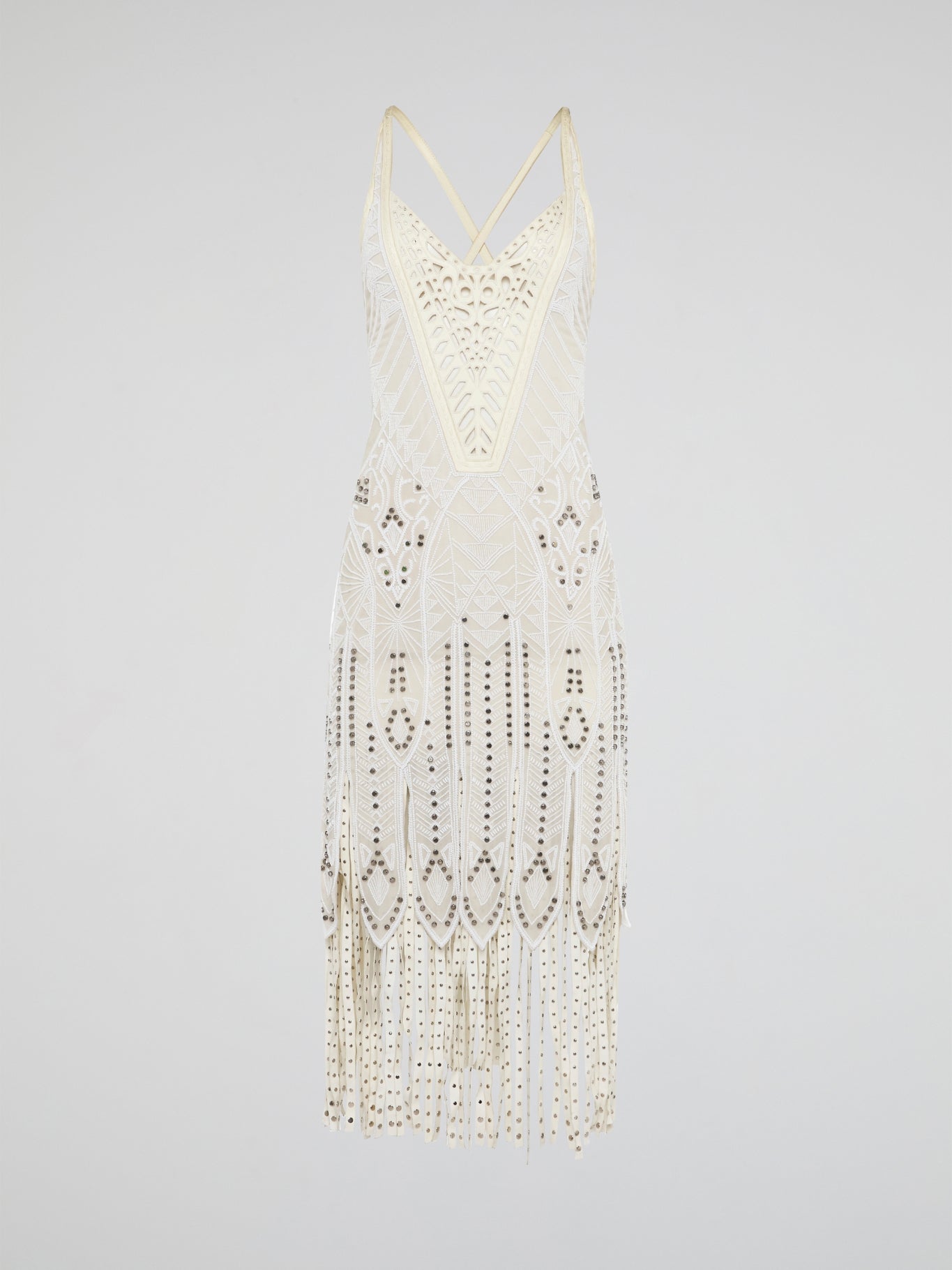 White Embroidered Fringe Dress