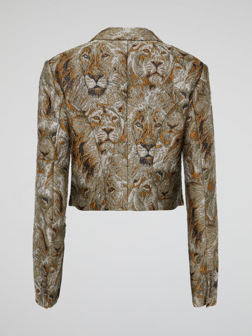 Release your inner lioness with this stunning Lion Print Cropped Blazer from Roberto Cavalli. Made from luxurious materials and featuring a bold, eye-catching lion print, this blazer is sure to make you stand out from the crowd. Pair it with your favorite jeans for a fierce and fashion-forward look that will turn heads wherever you go.