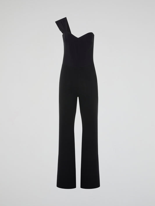 Make a bold style statement with the Black Asymmetrical Jumpsuit by L.p.r.d Chiara Boni. This avant-garde piece features a striking one-shoulder design, sleek silhouette, and edgy asymmetrical hem. Perfect for a night out or special event, this jumpsuit is sure to turn heads and make you stand out in the best way possible.