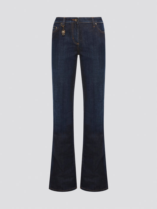 Turn heads with these Navy Flared Denim Jeans from Roberto Cavalli - a must-have staple for the fashion-forward individual. Crafted with high-quality denim and featuring a flattering flared silhouette, these jeans are perfect for both casual and dressy occasions. Elevate your denim game with these luxurious, statement-making jeans that are sure to become a wardrobe favorite.