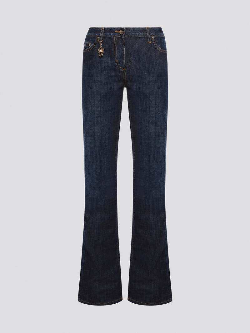 Turn heads with these Navy Flared Denim Jeans from Roberto Cavalli - a must-have staple for the fashion-forward individual. Crafted with high-quality denim and featuring a flattering flared silhouette, these jeans are perfect for both casual and dressy occasions. Elevate your denim game with these luxurious, statement-making jeans that are sure to become a wardrobe favorite.