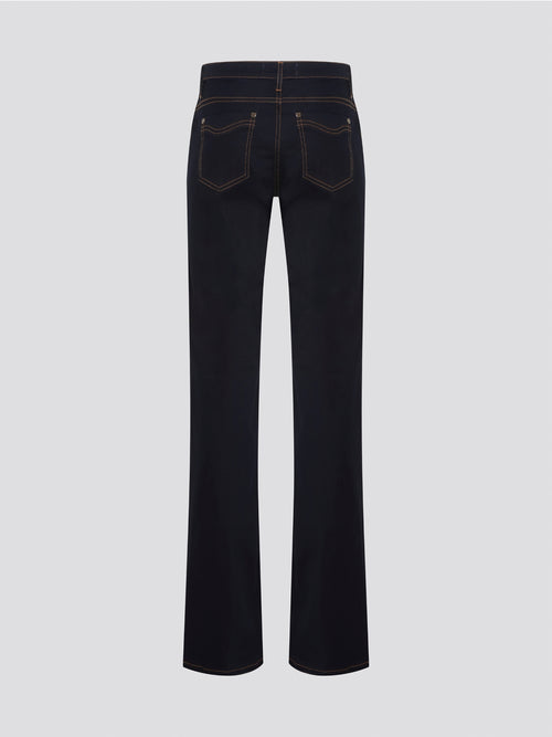 Step up your denim game with Roberto Cavalli's Navy Contrast Stitch Jeans. These sleek, stylish jeans feature a classic navy wash with contrasting white stitching for a bold, eye-catching look. With their slim fit and high-quality construction, these jeans are sure to become a staple in your wardrobe.