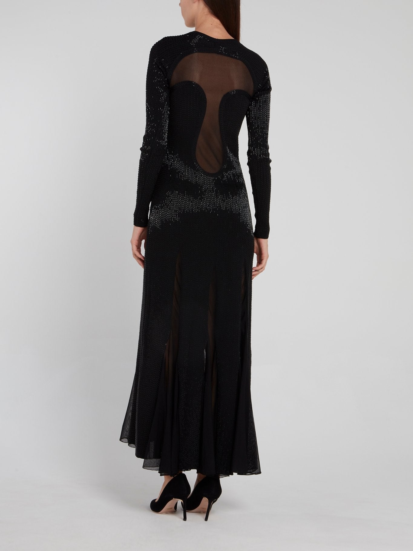 Black Beadwork Godet Maxi Dress