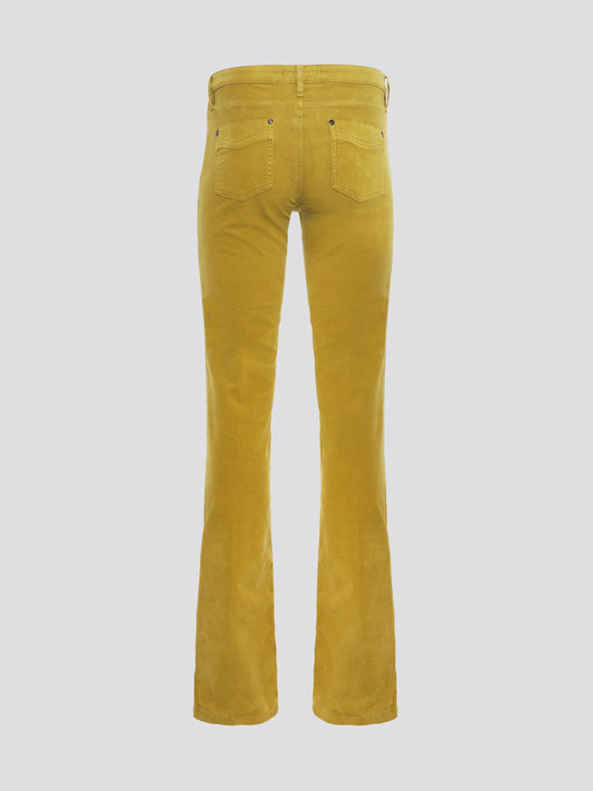 Step out in style and make a statement with these Mustard Flared Jeans by Roberto Cavalli, the perfect blend of high-fashion and retro flair. The mustard color adds a pop of personality to your wardrobe, while the flared leg design elongates your silhouette for a flattering fit. Elevate your denim game and stand out from the crowd with these must-have jeans from Roberto Cavalli.