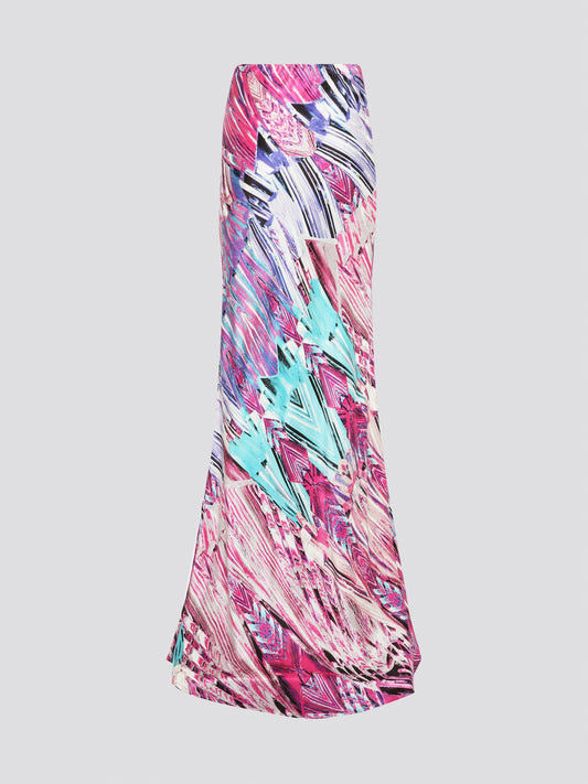 Elevate your wardrobe with this striking Abstract Print Flared Maxi Skirt by Roberto Cavalli. The intricate design and flowing silhouette will make you stand out in any crowd, while the high-quality fabric ensures comfort and durability. Embrace your inner fashionista and make a statement with this must-have piece for your collection.
