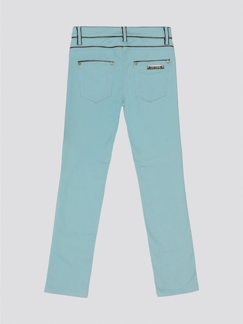 Step out in style with Roberto Cavalli's Green Contrast Lining Jeans, the perfect blend of edgy and sophisticated. Featuring a sleek green contrast lining along the pockets, these jeans add a pop of color to your wardrobe. Elevate your look and make a bold fashion statement with these eye-catching jeans from Roberto Cavalli.