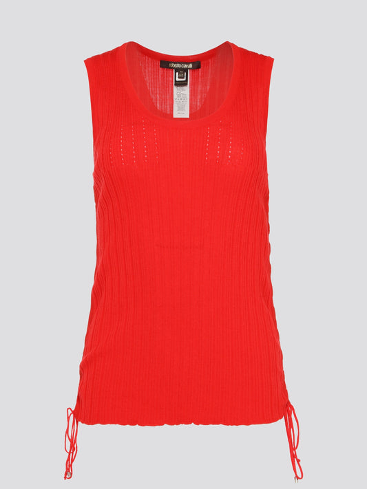 Add a pop of vibrant color to your wardrobe with our stunning Red Sleeveless Knitted Top by Roberto Cavalli. This striking top features a luxurious knit design that hugs your curves in all the right places, making it both comfortable and flattering. Whether you're heading to a stylish brunch or a night out on the town, this top is sure to turn heads and make a bold fashion statement.