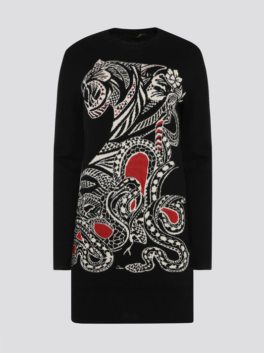 Step out in style and sophistication with this luxurious Black Knitted Sweater Dress by Roberto Cavalli. Crafted from the finest materials, this dress exudes elegance and charm with its intricate knit design and flattering silhouette. Whether for a night out on the town or a cozy evening in, this versatile piece will elevate any look with a touch of Italian glamour.
