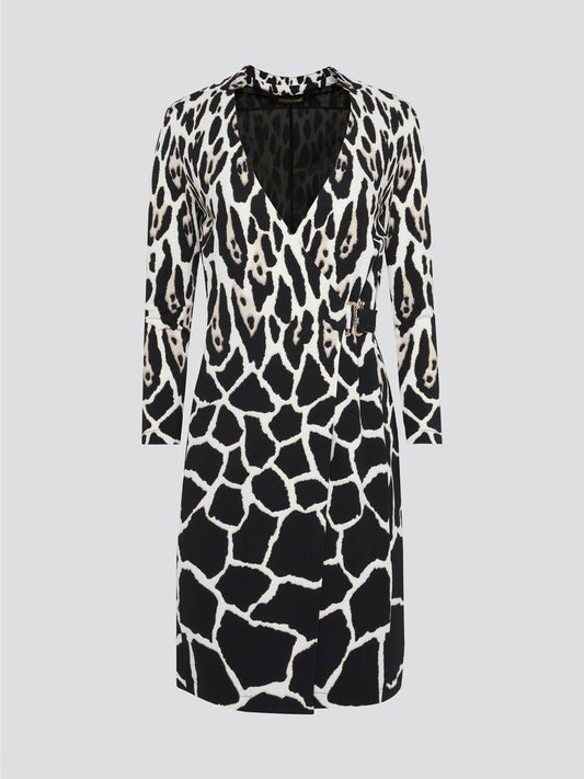 Unleash your wild side with our Roberto Cavalli Leopard Print Wrap Dress! This fierce and fabulous piece is designed to make a statement, with its bold print and flattering wrap silhouette. Whether you're hitting the town with friends or strutting your stuff at a special event, this dress is guaranteed to turn heads and have all eyes on you.