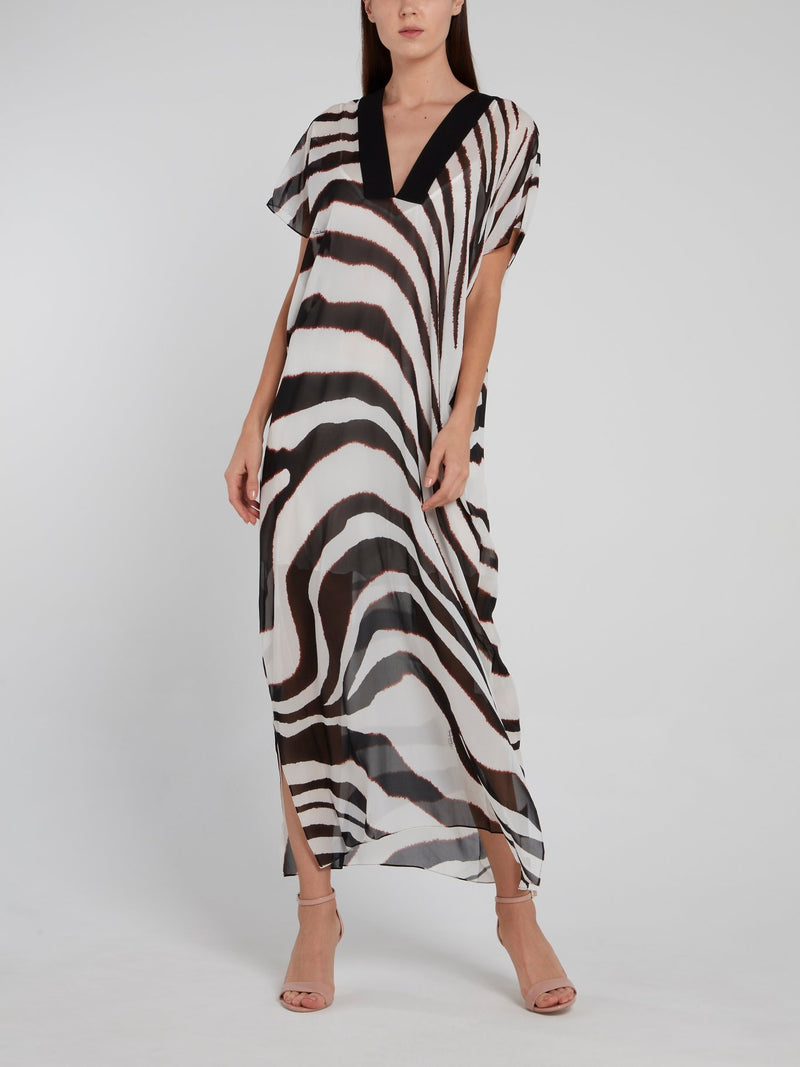 Zebra Effect V-Neck Maxi Dress