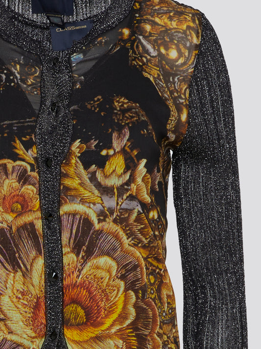 Step into spring with our stunning Floral Print Panel Cardigan Set by Roberto Cavalli. This two-piece set features a bold floral print cascading down the front of the cardigan, adding a touch of elegance to any outfit. Embrace your inner flower child and stand out from the crowd with this eye-catching ensemble.