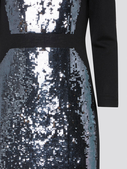 Get ready to dazzle the crowd in the Black Sequin Panel Dress by Markus Lupfer! With intricate sequin detailing and a flattering fit, this dress is perfect for turning heads at any event. Don't blend in with the crowd - stand out in style with this show-stopping piece.