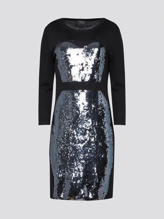 Get ready to dazzle the crowd in the Black Sequin Panel Dress by Markus Lupfer! With intricate sequin detailing and a flattering fit, this dress is perfect for turning heads at any event. Don't blend in with the crowd - stand out in style with this show-stopping piece.