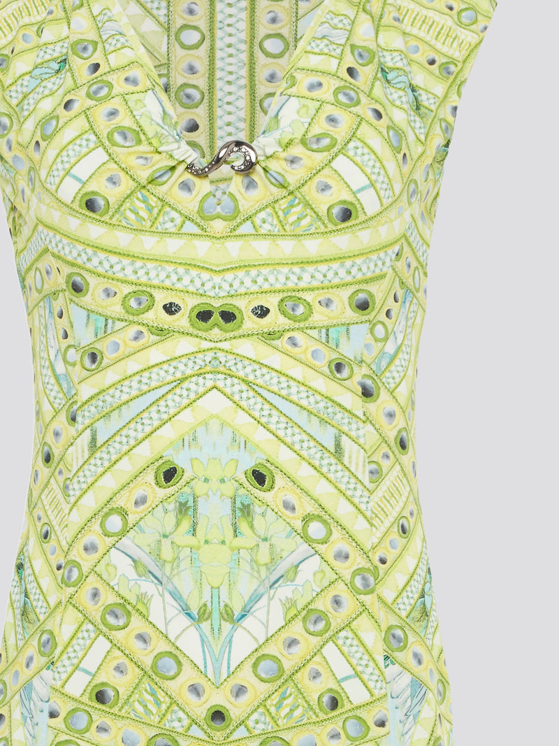 Green Printed Sleeveless Dress Maison-B-More Global Store Green Printed Sleeveless Dress Maison-B-More Global Store