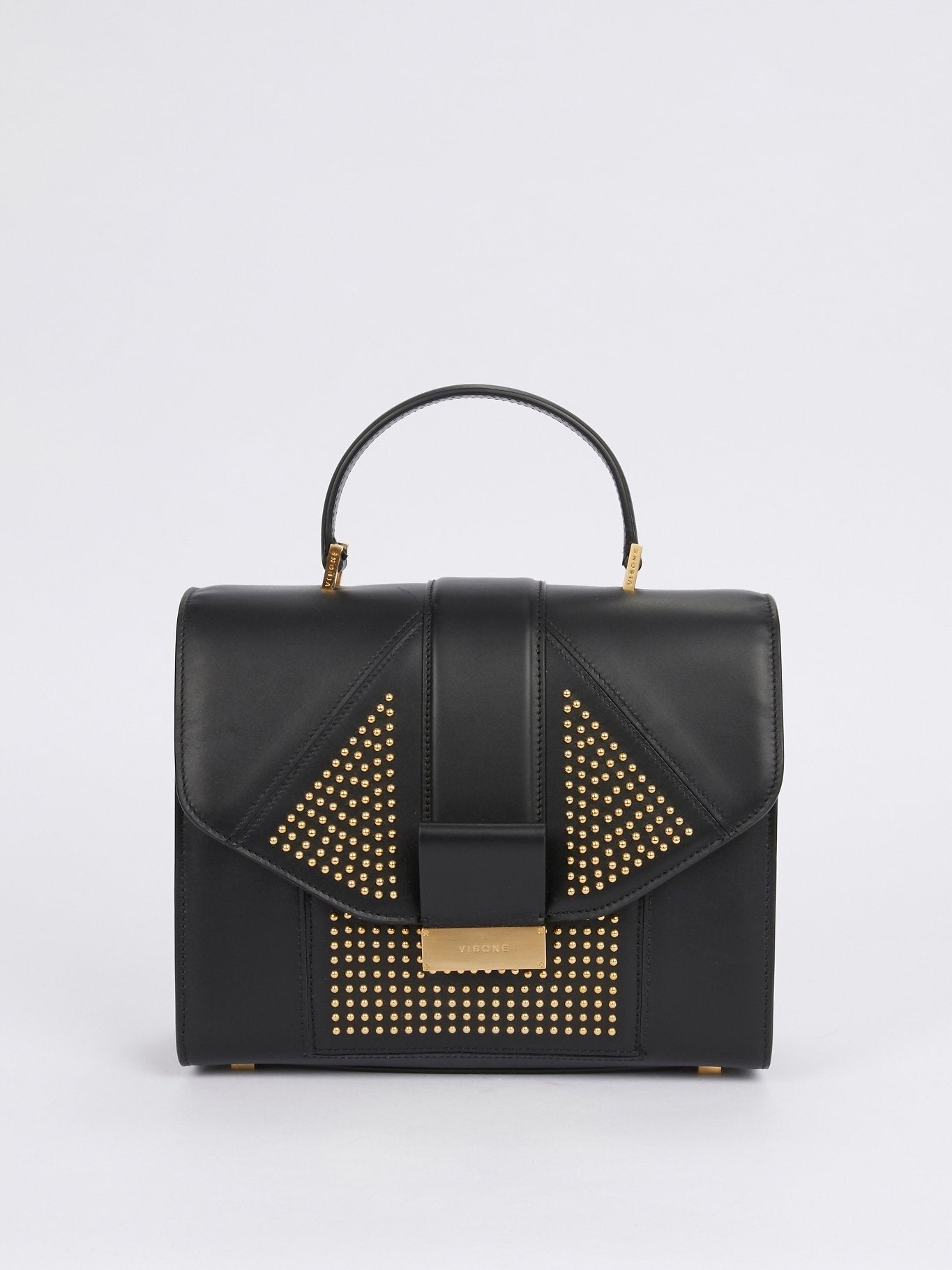 Angie Black Geometric Studded Leather Handbag
