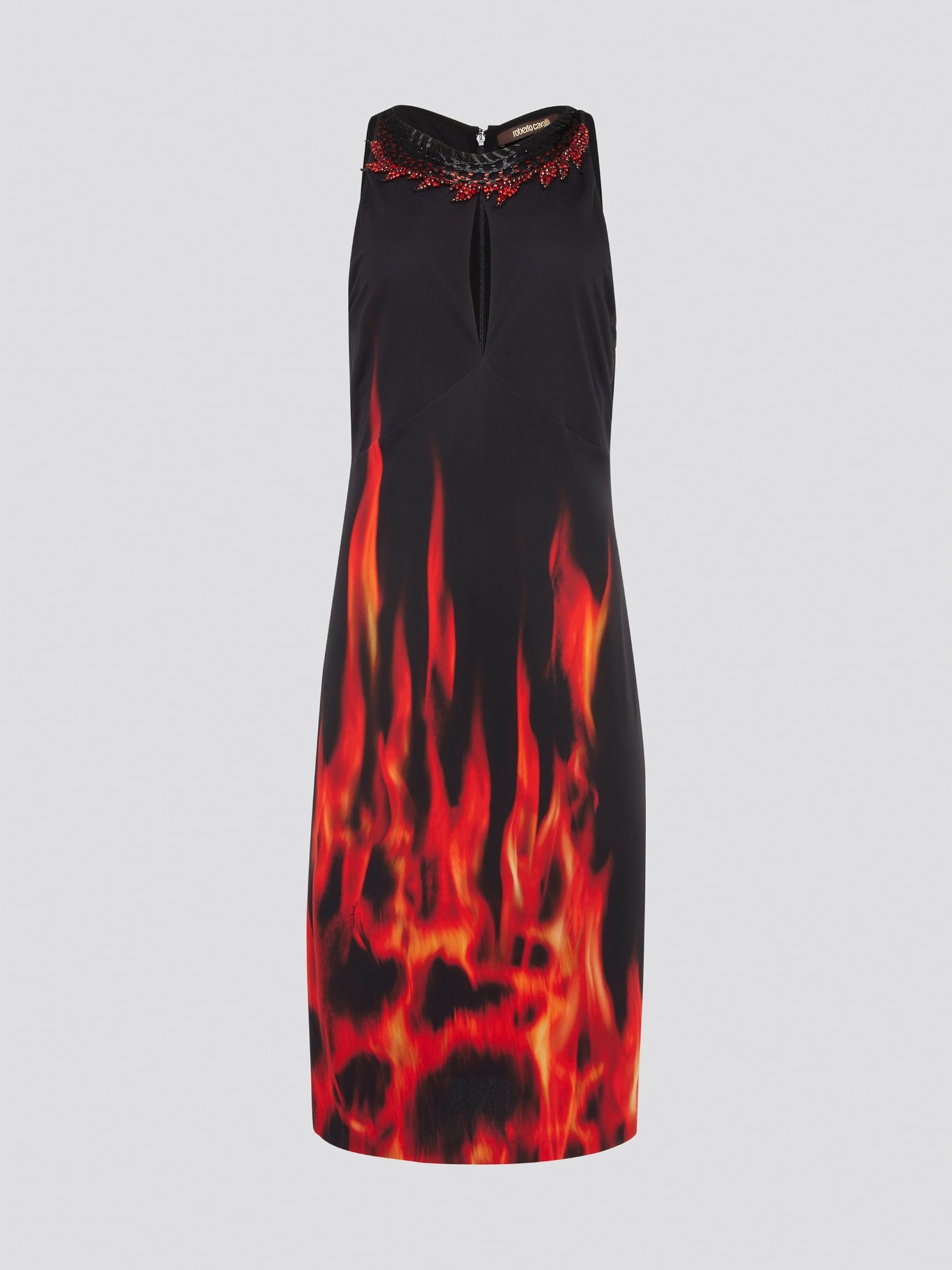 Black Flame Print Keyhole Dress
