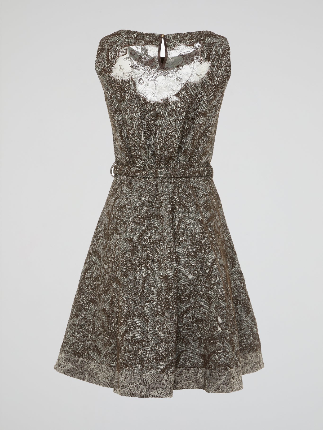 Clas Roberto Cavalli Brown Vintage Lace Overlay A-Line Dress with Metallic Accents Clas Roberto Cavalli Brown Vintage Lace Overlay A-Line Dress with Metallic Accents