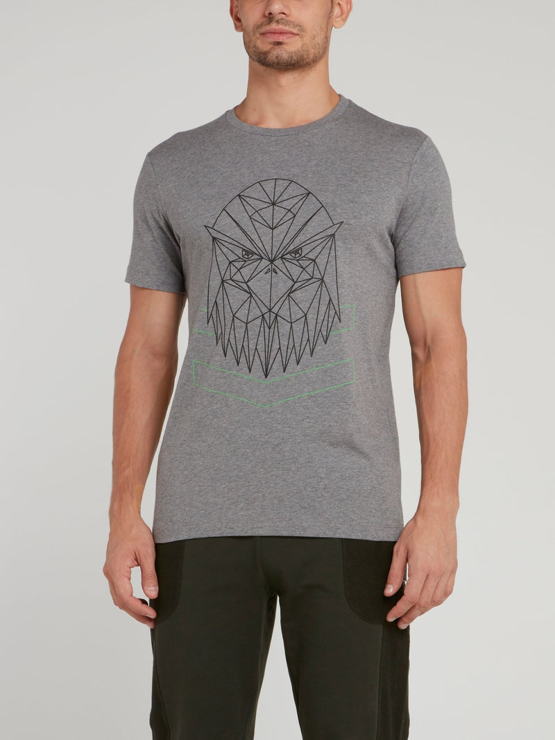 Grey Geometric Eagle Print T-Shirt