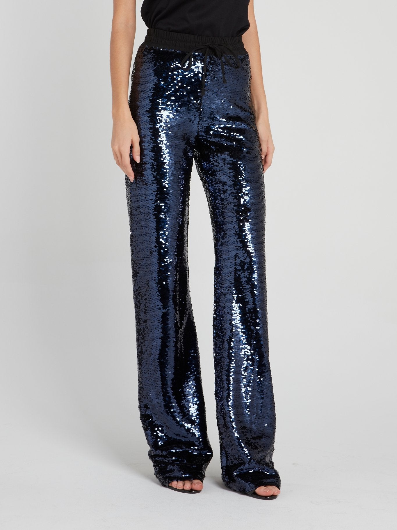 Navy Wide Leg Sequin Trousers