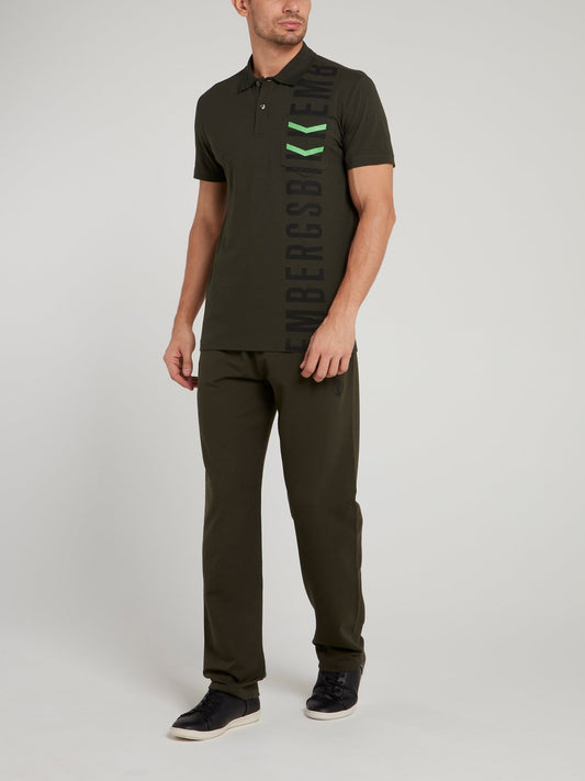 Оливковая рубашка поло с логотипом и шевроном