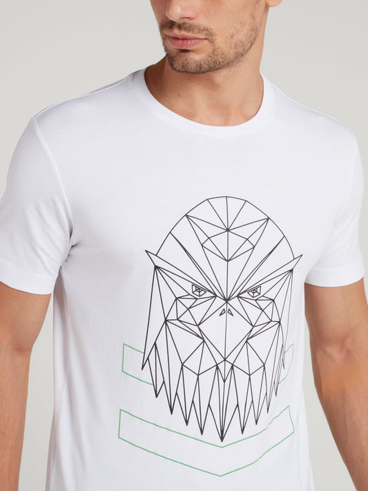 White Geometric Eagle Print T-Shirt