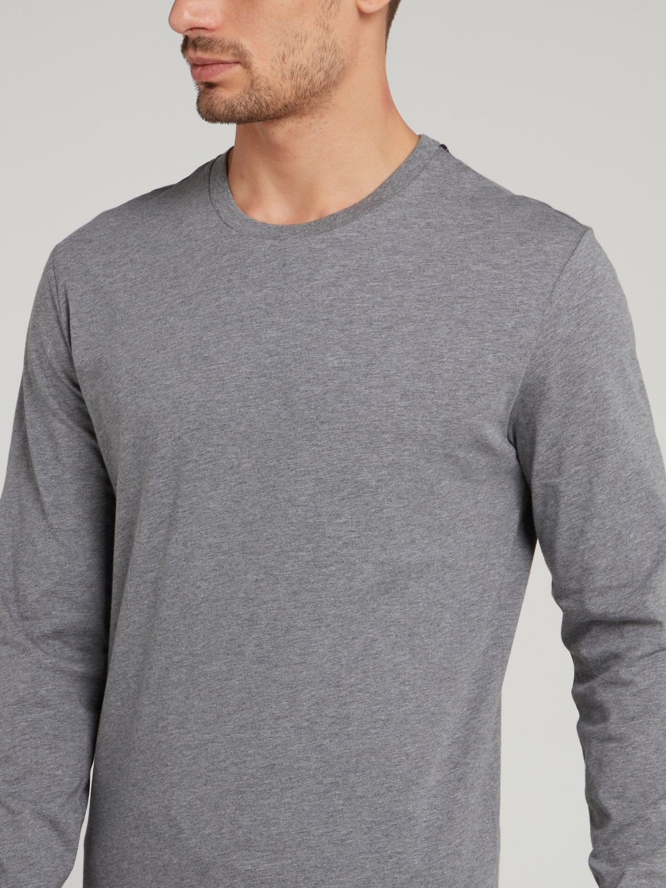 Grey Rear Stripe Long Sleeve T-Shirt