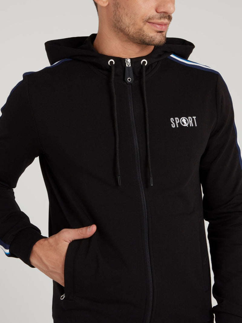 Black Sport Logo Hooded Jacket