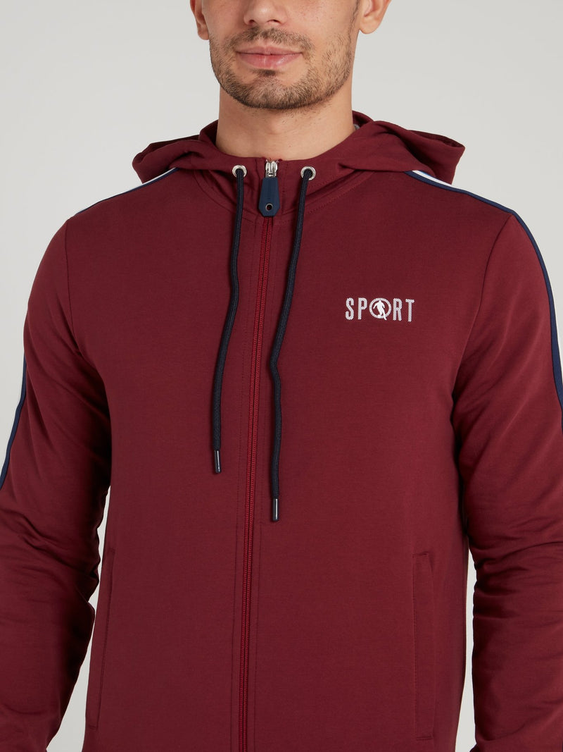 Burgundy Sport Logo Hooded Jacket