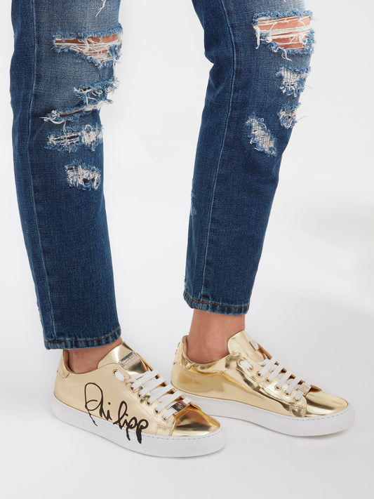 Signature Gold Leather Sneakers