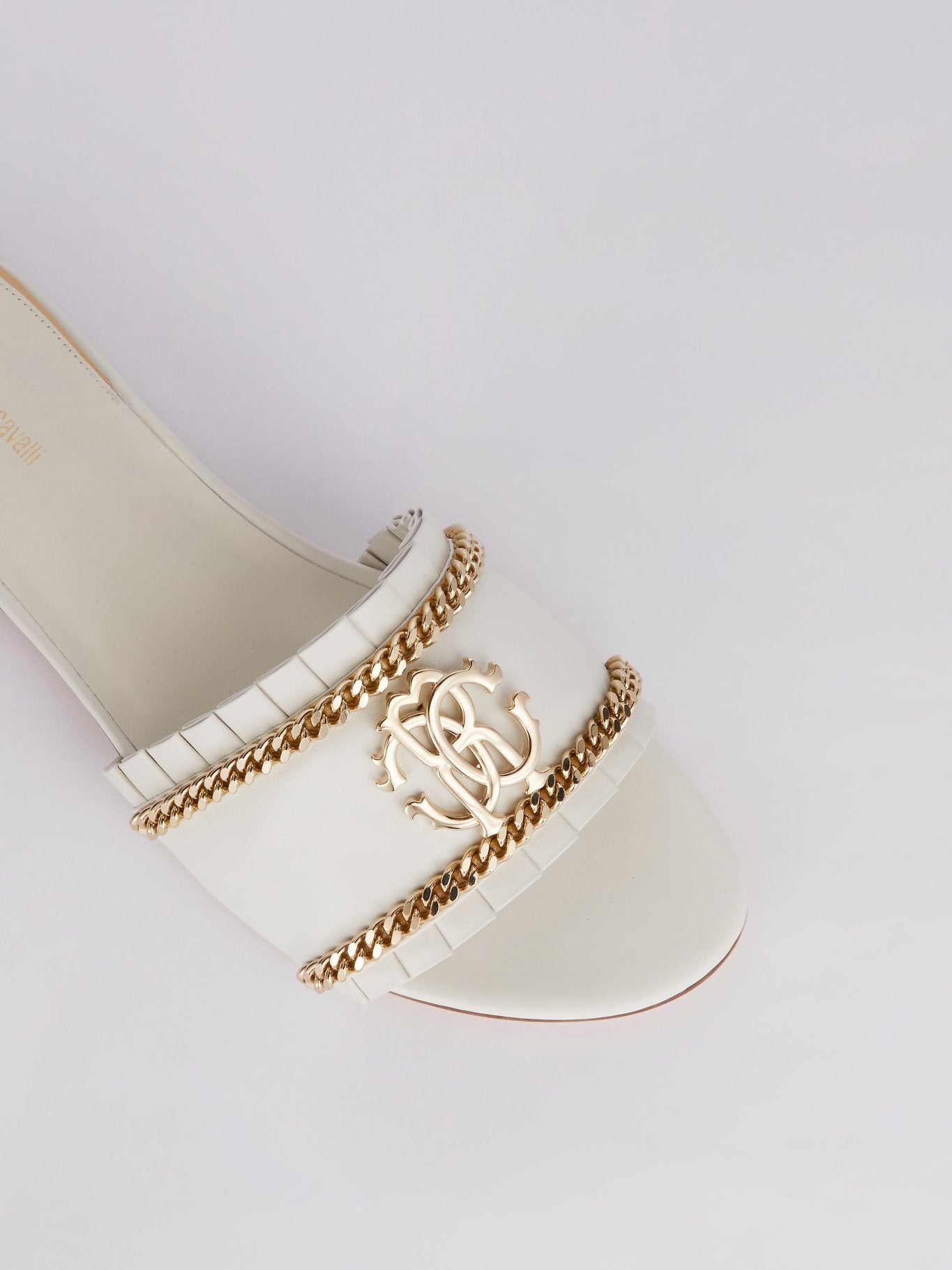 White Chain Embellished Flat Sandals