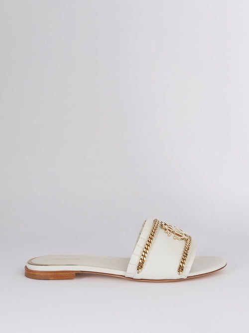 White Chain Embellished Flat Sandals