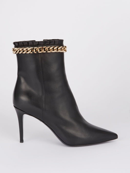 Black Chain Embellished Ankle Boots