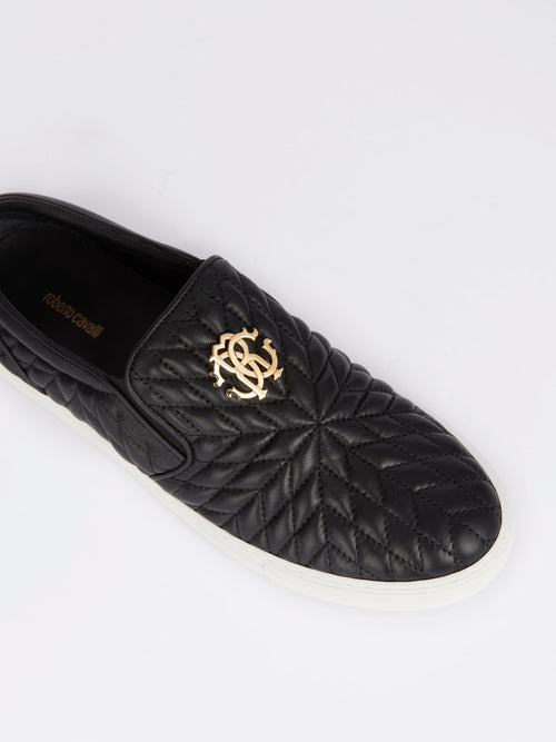 Black Quilted Slip On Sneakers