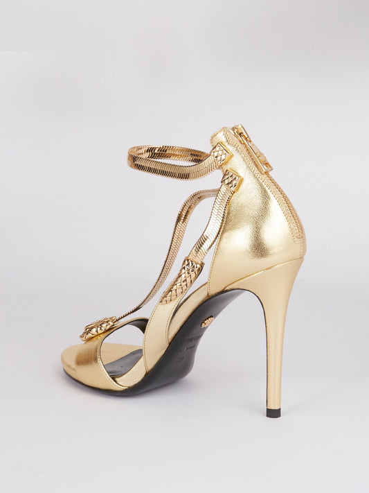 Gold Snake Strap Leather Sandals