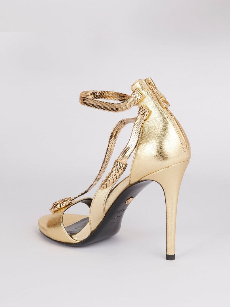 Gold Snake Strap Leather Sandals