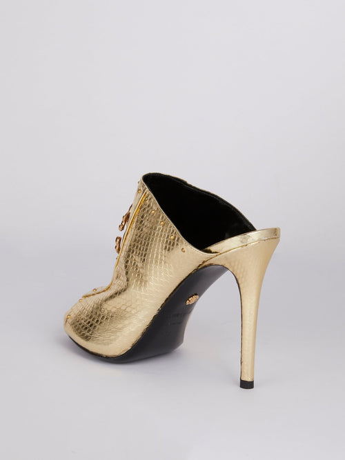 Gold Snake Effect Peep Toe Sandals