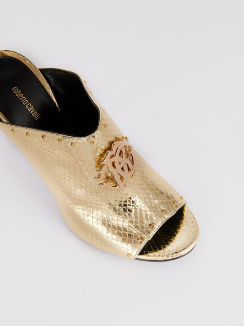 Gold Snake Effect Peep Toe Sandals