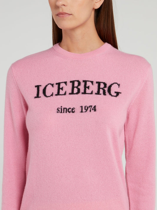 Розововый классический свитер с логотипом