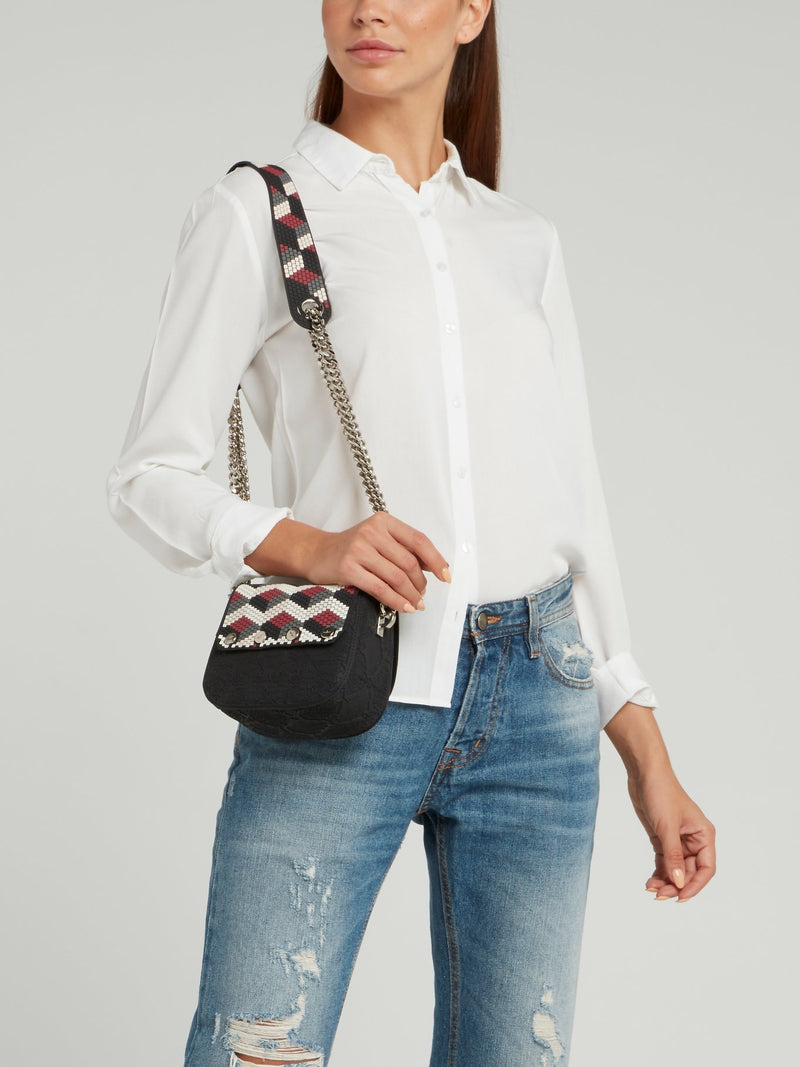 White-Red Mini Dafne Navajos Squared Shoulder Bag