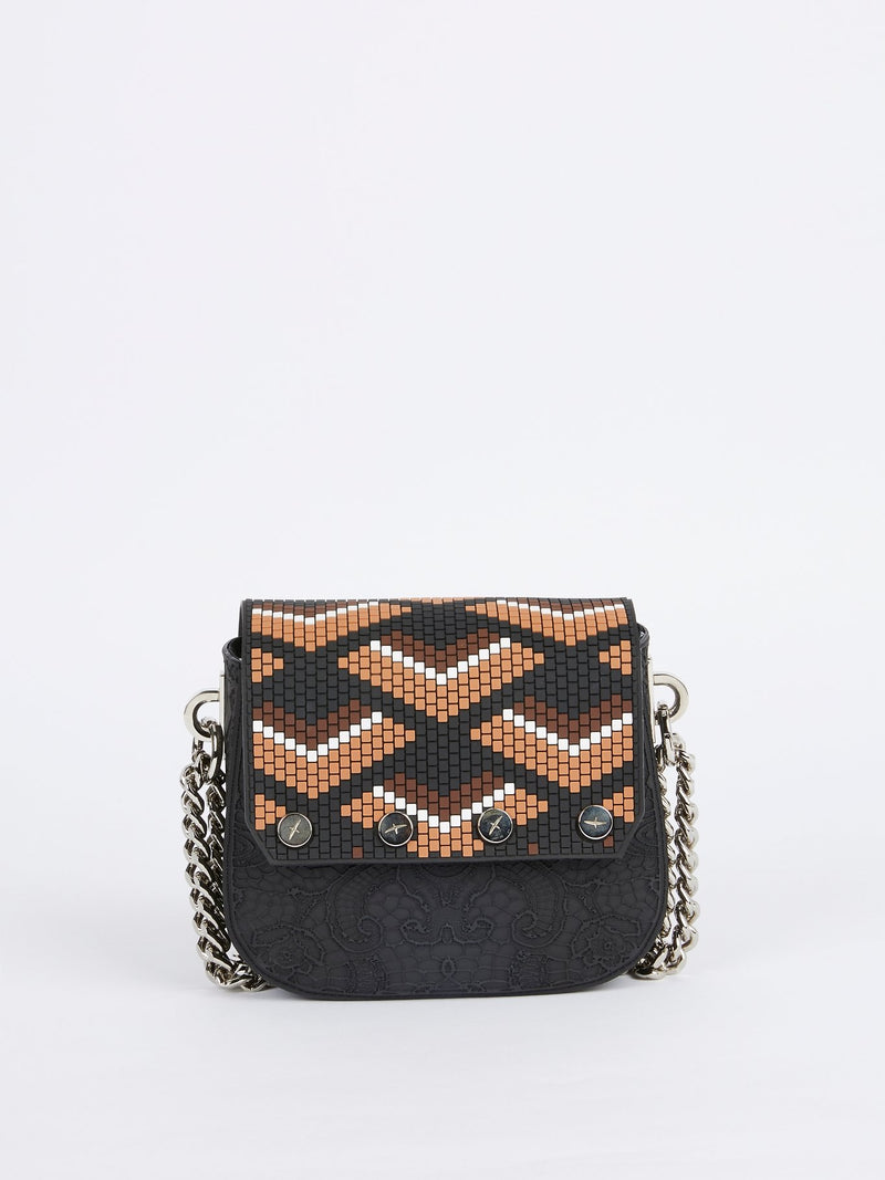 Black-Brown Mini Dafne Navajos Squared Shoulder Bag