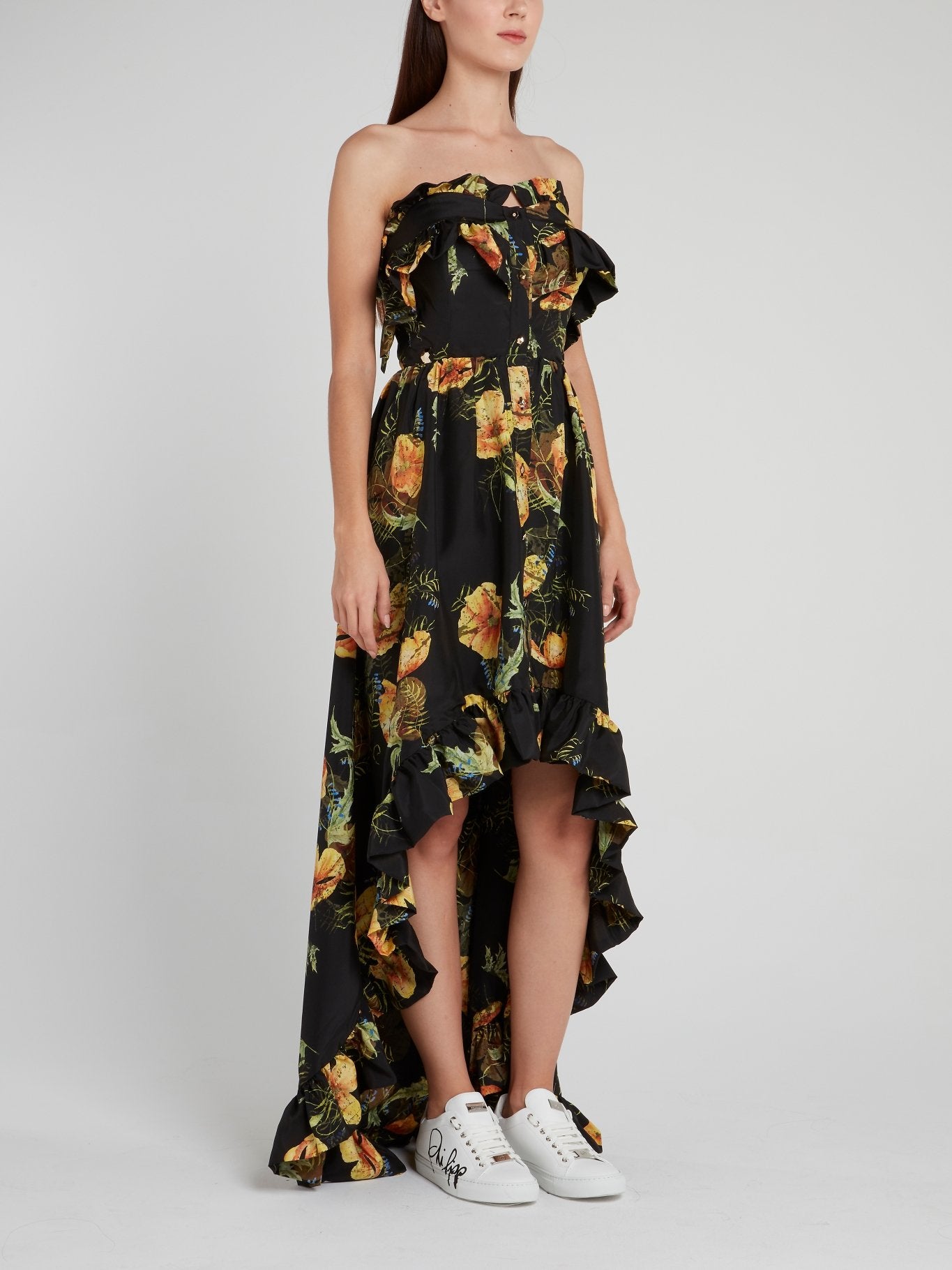 Tropical Print High Low Maxi Dress