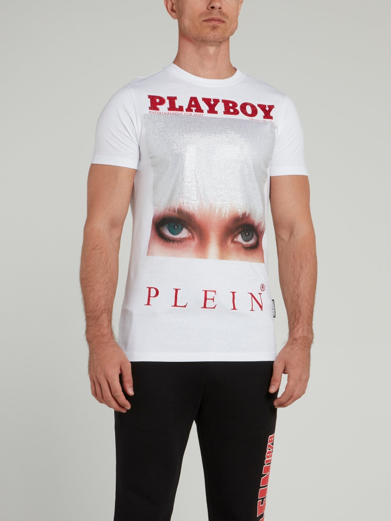 White Playboy Print Round Neck T-Shirt