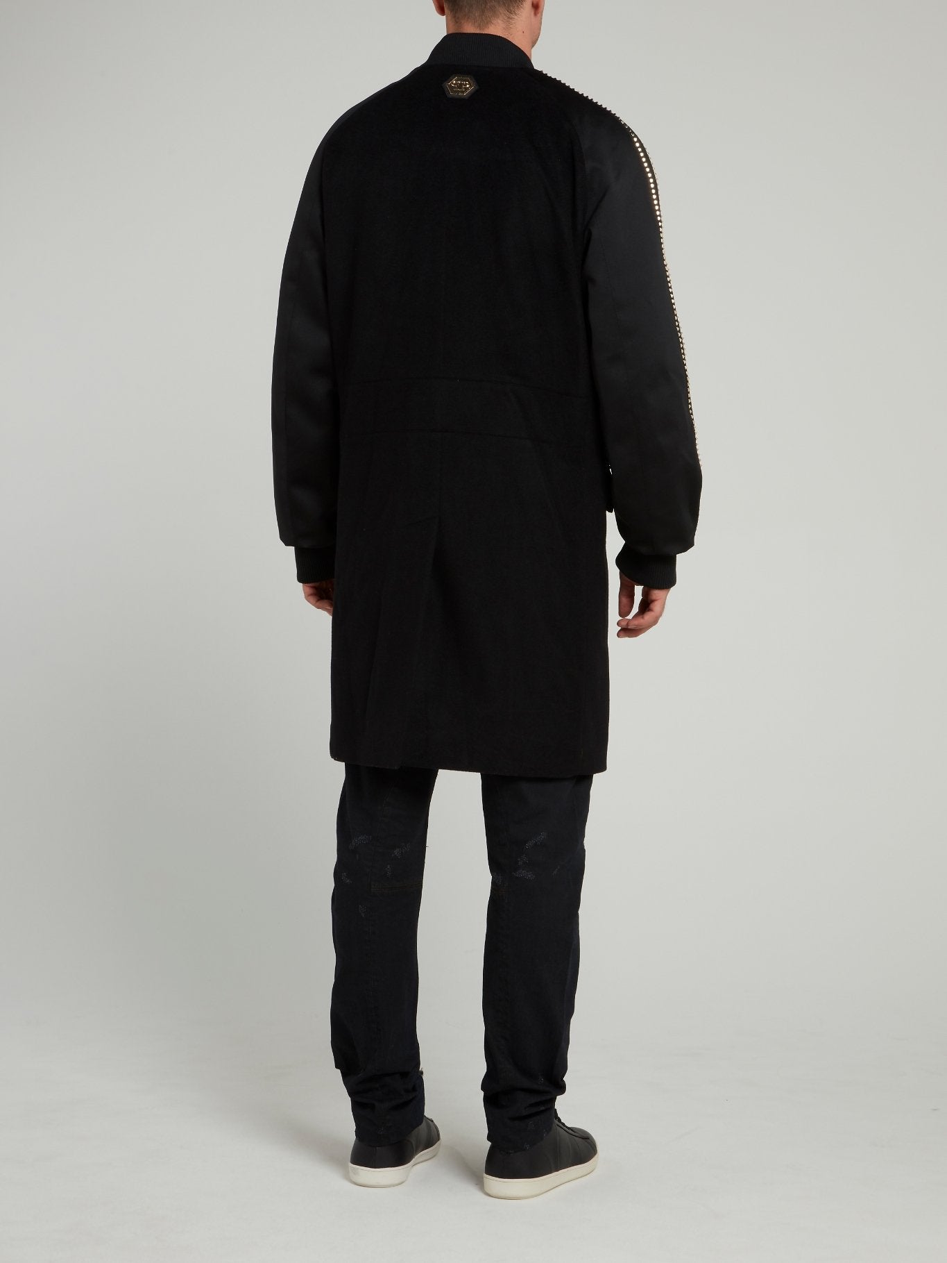 Black Studded Sleeve Long Coat