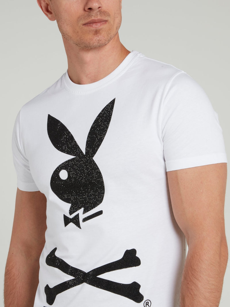 White Playboy Print T-Shirt